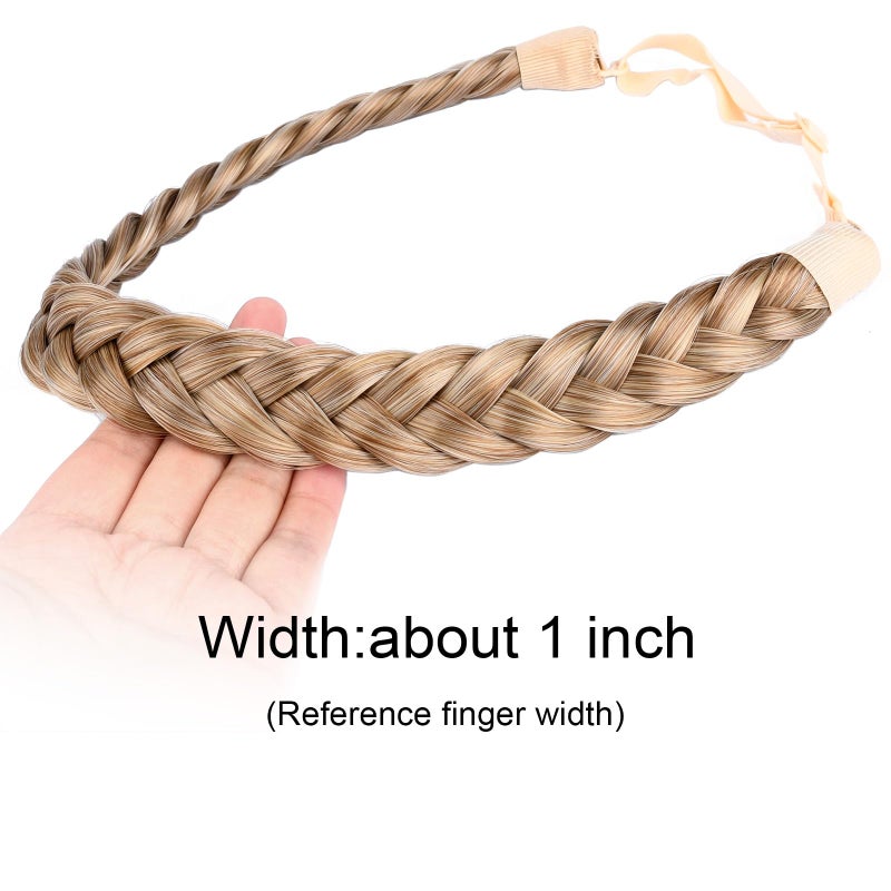 DIGUAN 2 Strands Synthetic Hair Braided Headband Classic Chunky Plaited Braids Elastic Stretch Hairpiece Women Girl Beauty accessory, 54g (Caramel Blonde) - Image 3